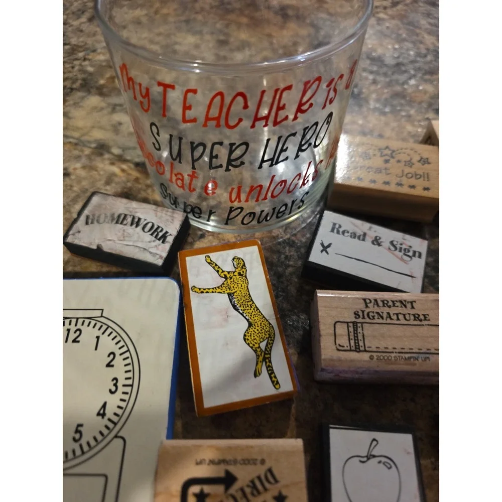 Teacher Homeschool. Classroom. 34 Random.Stamps Class Jar With Lid. Student